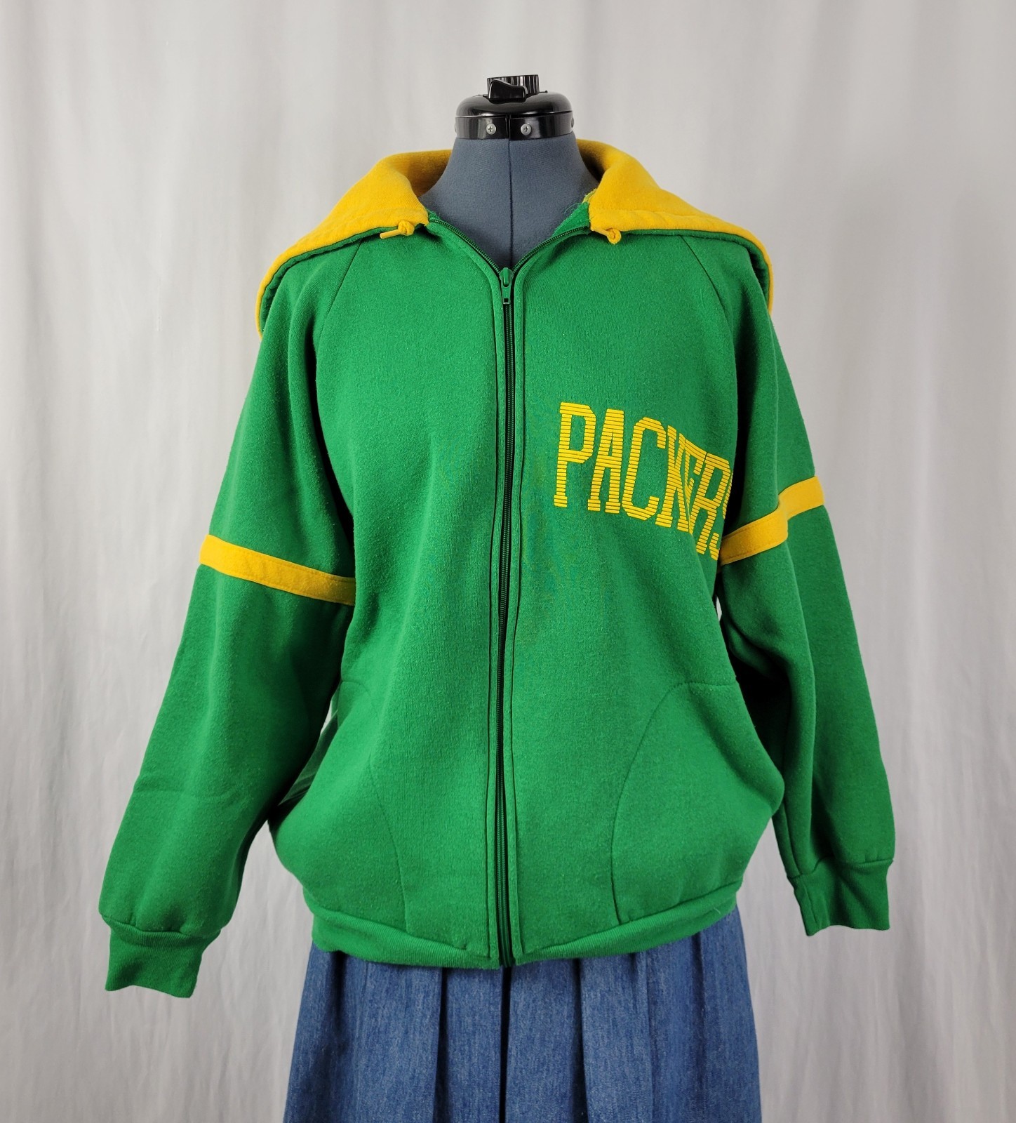 Vtg Pro Star Sports Green & Gold Packers Zip Up Hoodie Size Youth XL (Adult SM)