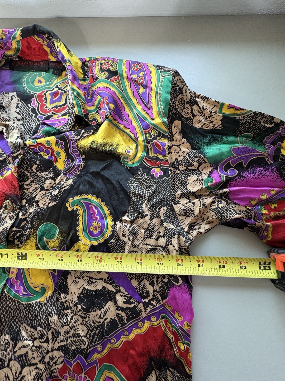 Vintage Jerri Sherman Collection Floral Paisley Multicolor Silk Shirt Blouse Top