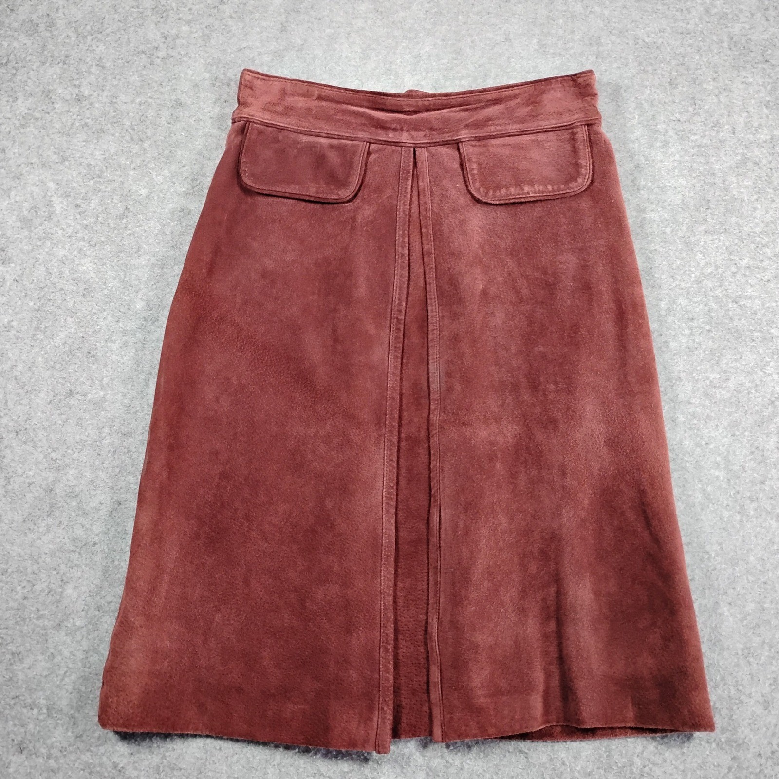 Maxima Wilsons Leather Suede A-Line Skirt Burgundy Maroon Vintage 90s Size 4