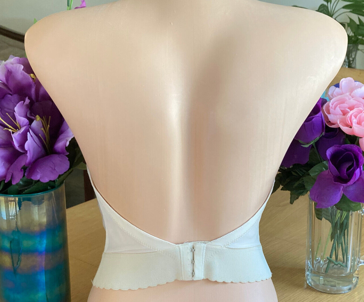 1122 FREDERICKS 36B Ivory SATIN Strapless Long Line Underwire Bra #5203 VINTAGE