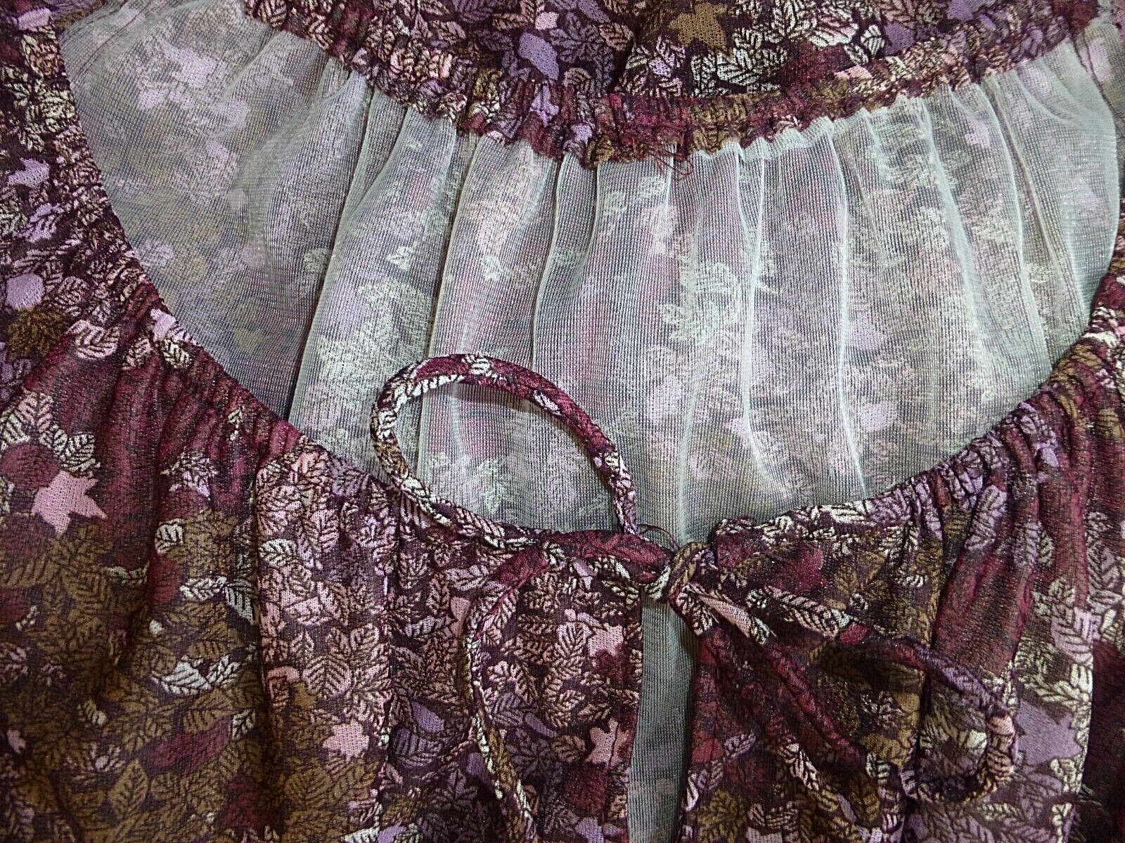 VTG 70s 1970 Sheer Floral print Puff Slv BoHo Cocktail Secretary Peasant DRESS L