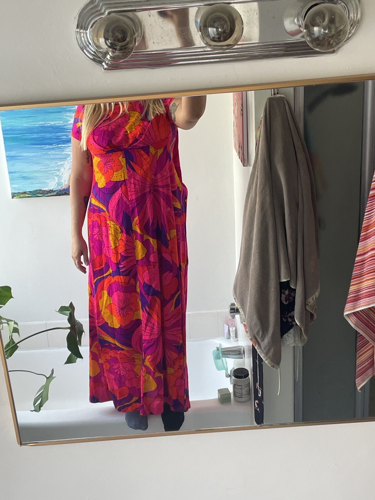 Sun Fashions Of Hawaii Honolulu Colorful 1970 1960 Dress Groovy Vintage Medium