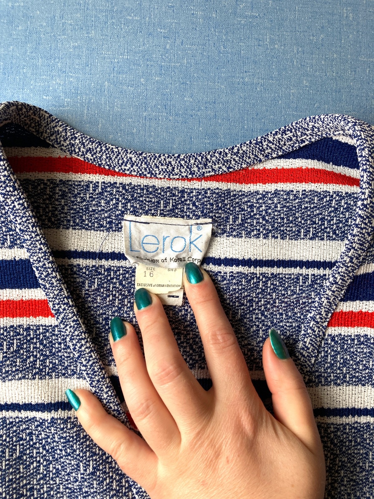70s Maxi Sleeveless Vintage Vest, Blue Striped, Small, 40″ Chest