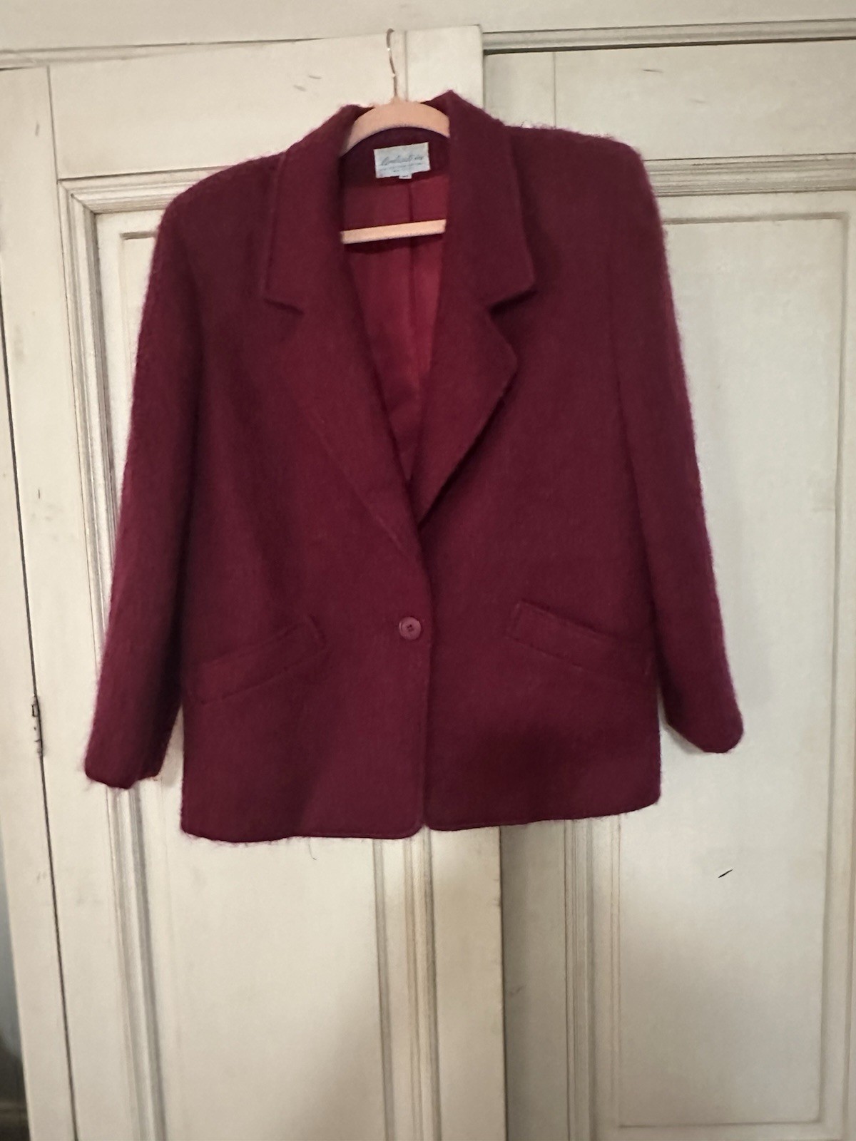Vintange Lombardi Classic One Button Mohair Wool Lined Blazer Jacket Sz 10 Raspb