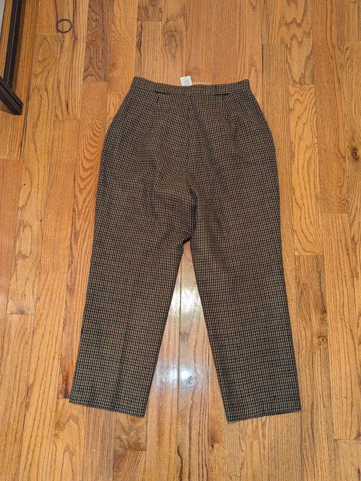 Vintage Savannah Size 14P Wool Blend 80s Brown Red Green Houndstooth Dress Pants