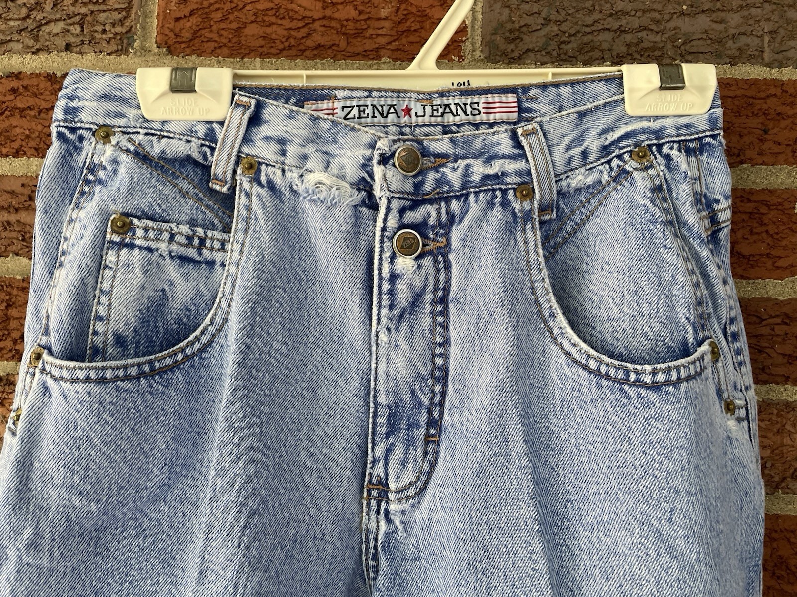 Vintage Zena 90s Y2K High Waist Denim Distressed Tapered Blue Mom Jeans 26 Waist