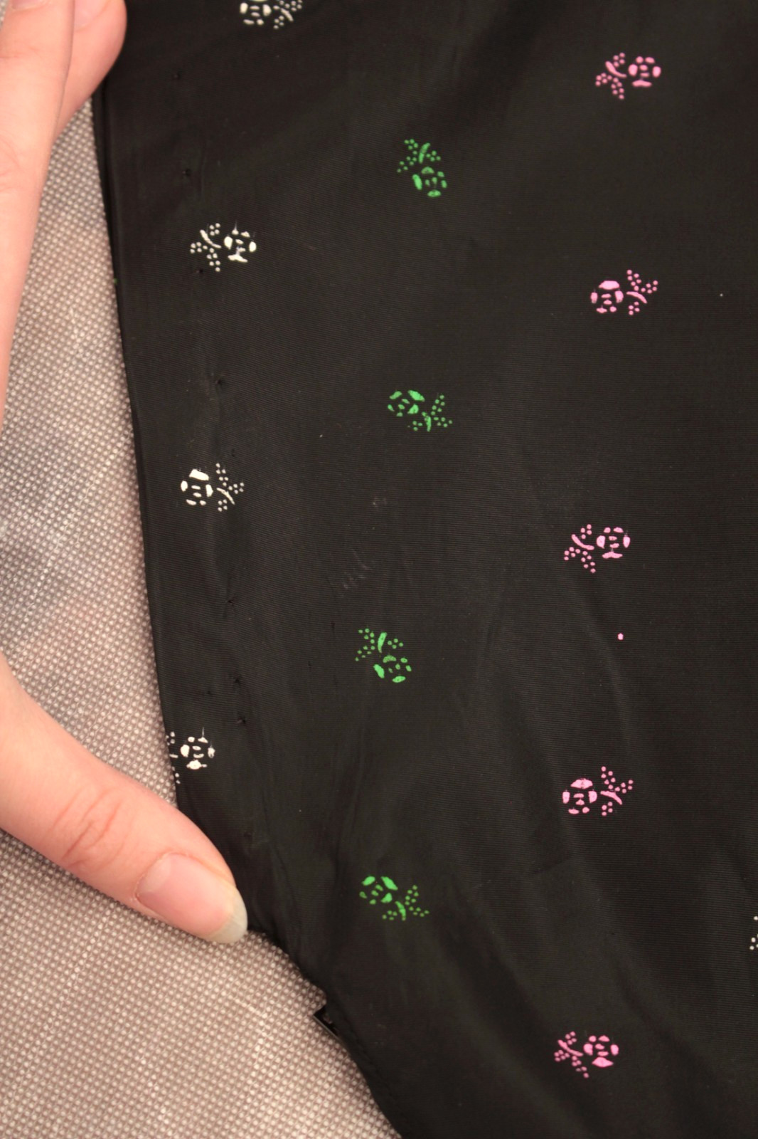 VTG Women’s 50s Black W/ Multi Color Floral Print Taffeta Swing Dress S/M 1950s