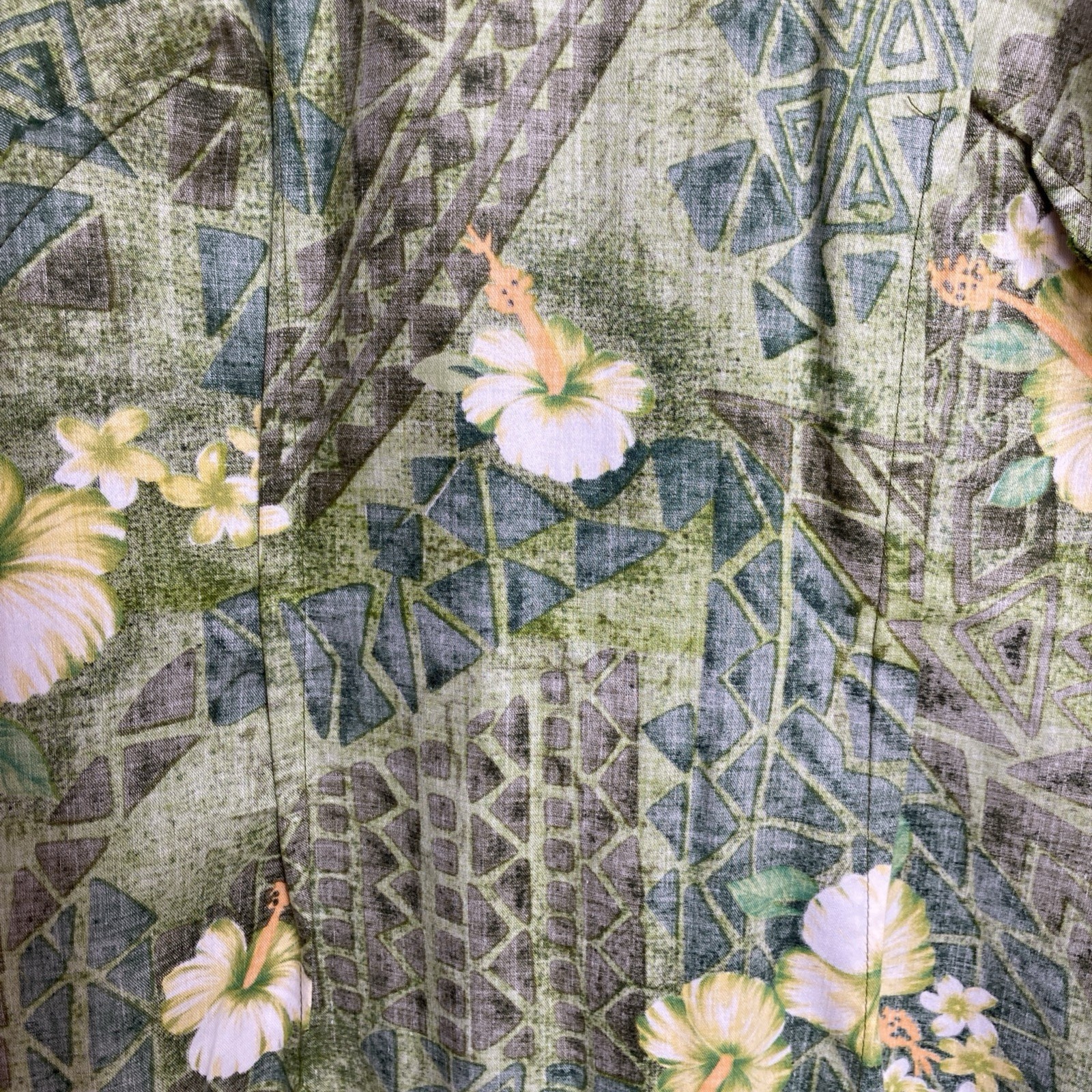 Vintage Sears Hawaiian Fashions Muumuu Womans Maxi Dress Tropical Floral Green