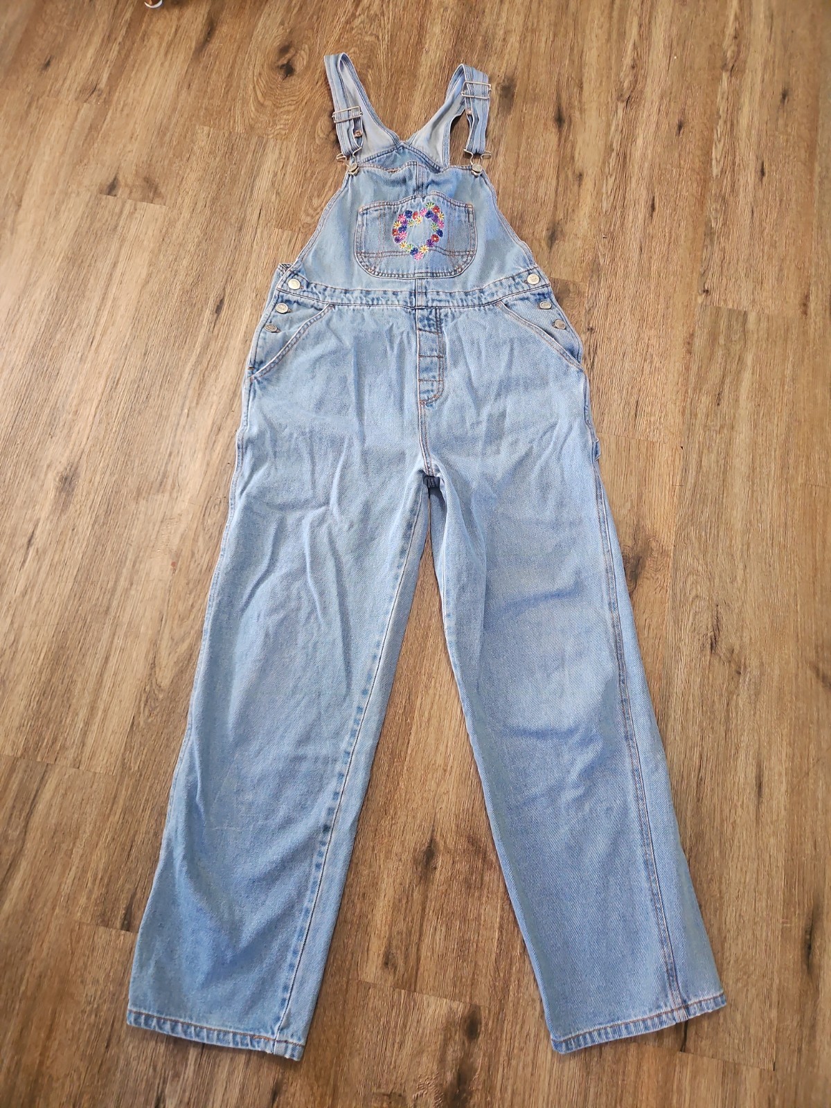 Vintage 1990s JouJou Light Blue Denim Straight Leg.Embroidered Jeans Overalls LG