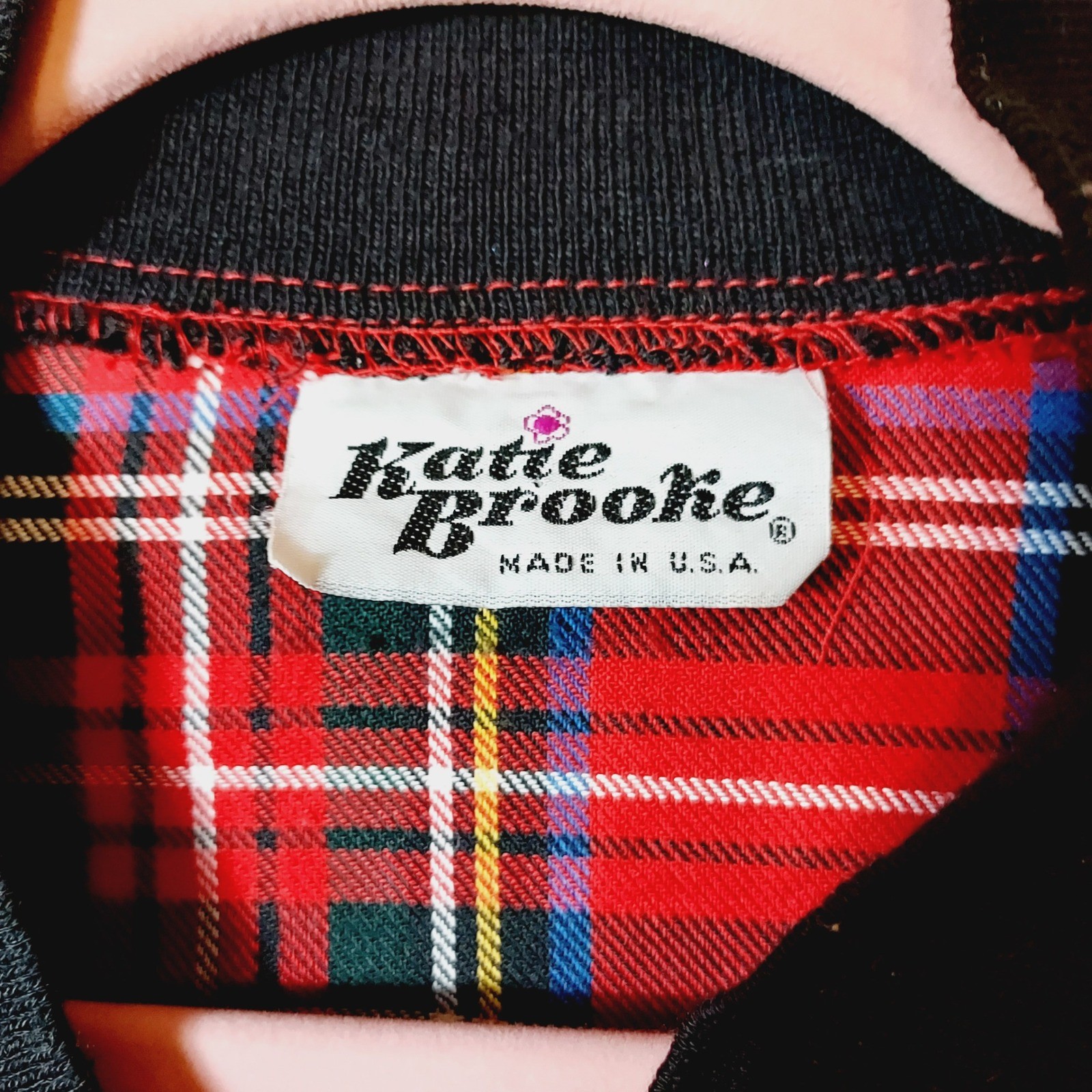 Katie Brooke Bomber Jacket Womens XL Red Plaid Vintage Zip Up Made in USA Ribbed