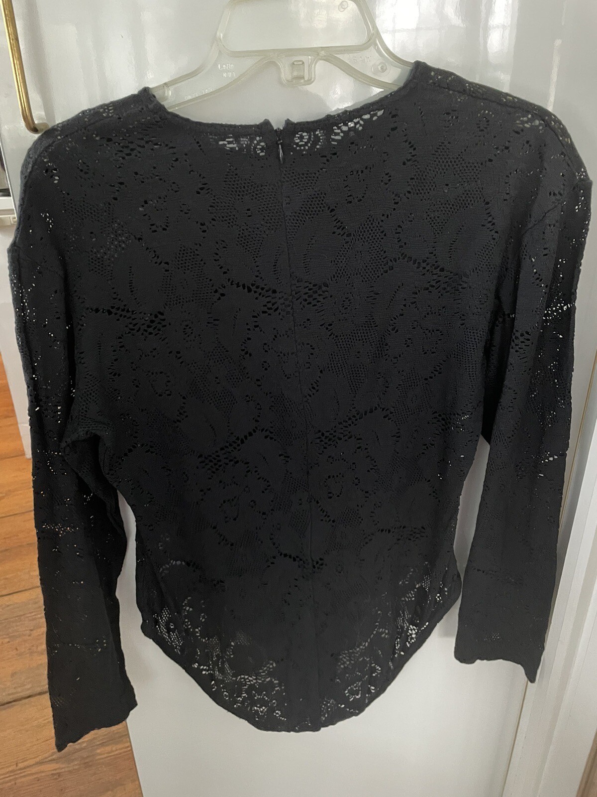 VINTAGE Tapemeasure Black Lace Blouse Bodysuit Blouse See Through Medium VTG