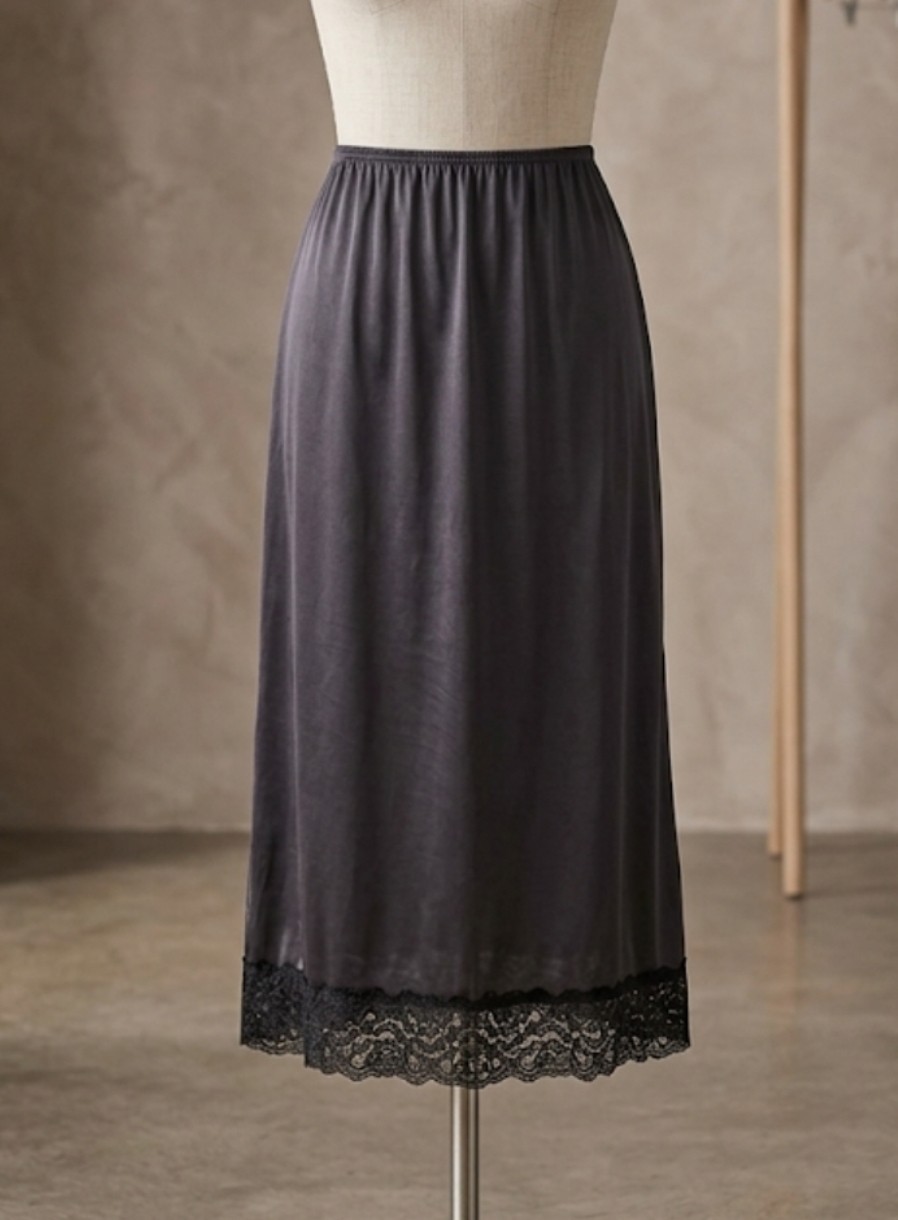 Vintage Sears Black Slip Skirt Lace Trim Large Waist 30-32 Retro Midi Underlayer