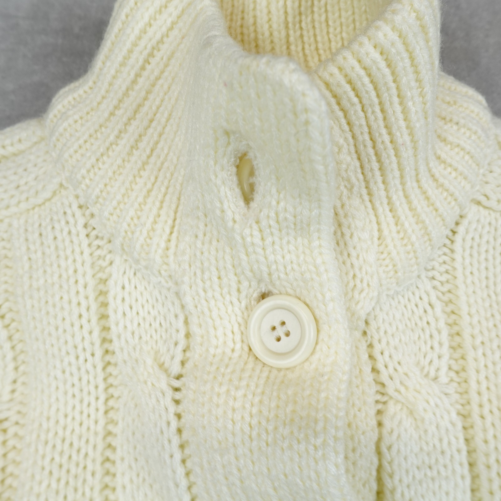 VTG 80s Sears Sweater Cream Ivory Cable Knit Boho Fisherman Cardigan Women Large