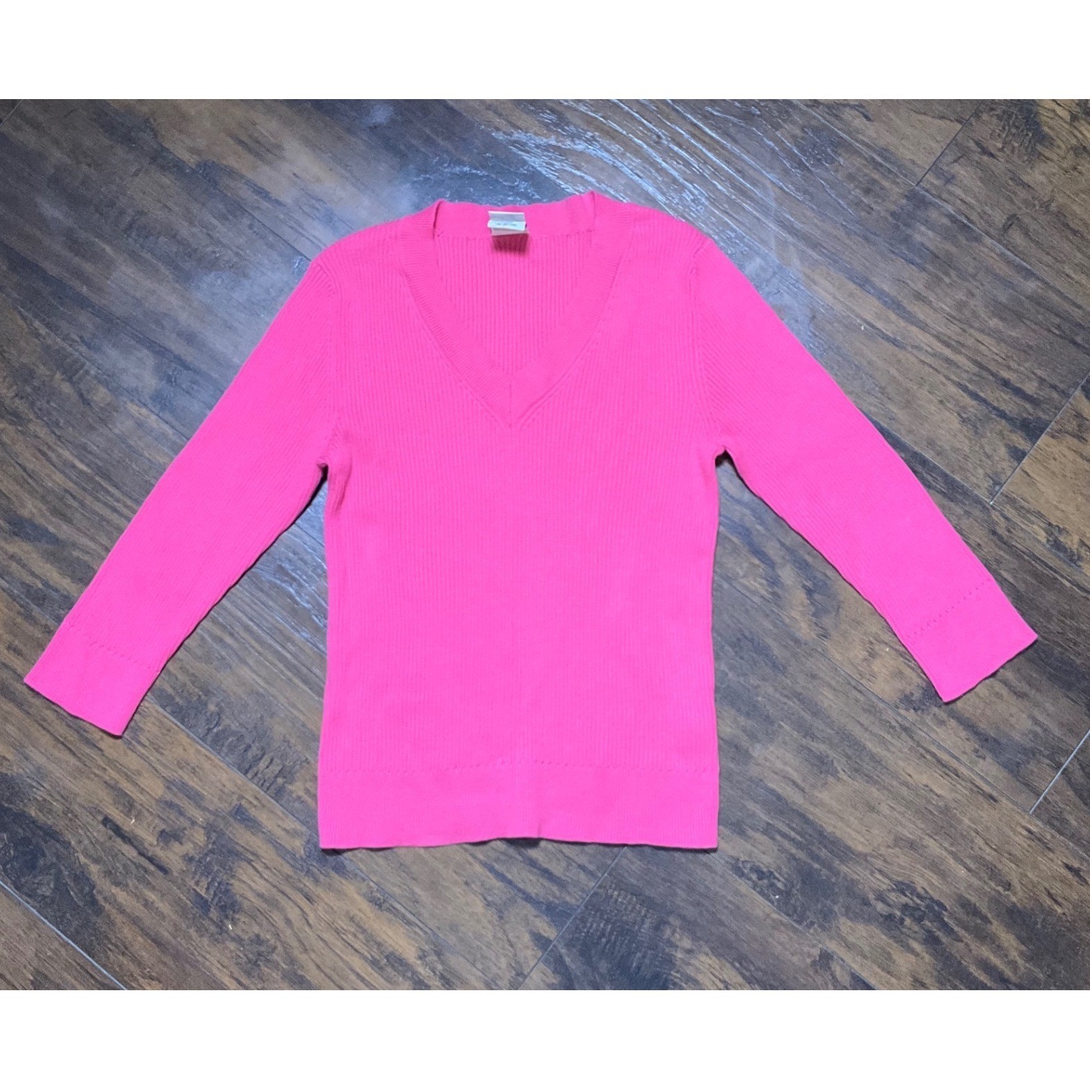 Vintage Faded Glory Originals Hot Pink Ribbed V-Neck Sweater Womens Medium 8/10