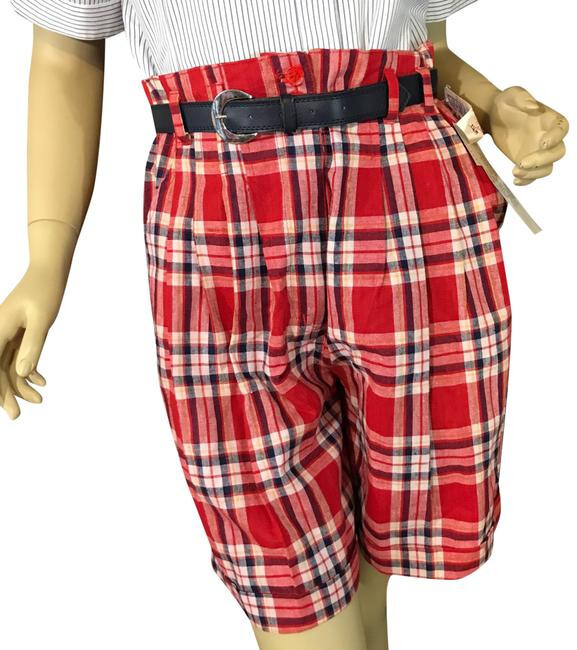 VINTAGE 1990’s DEADSTOCK JJ FARGO RED PLAID PLEATED SHORTS & BELT SIZE 11/12 NWT