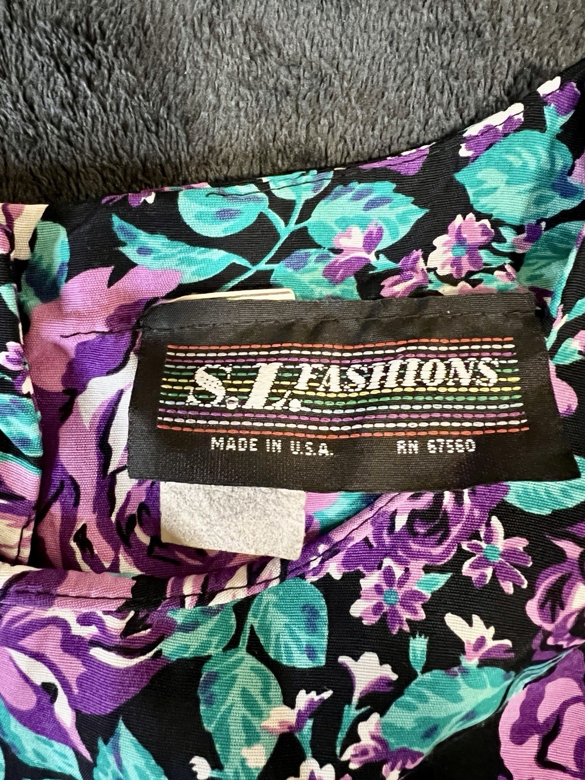 SL Fashions Vtg 90s Floral Belted Pleated Puff Sleeve Fit&Flare Maxi Dress 12