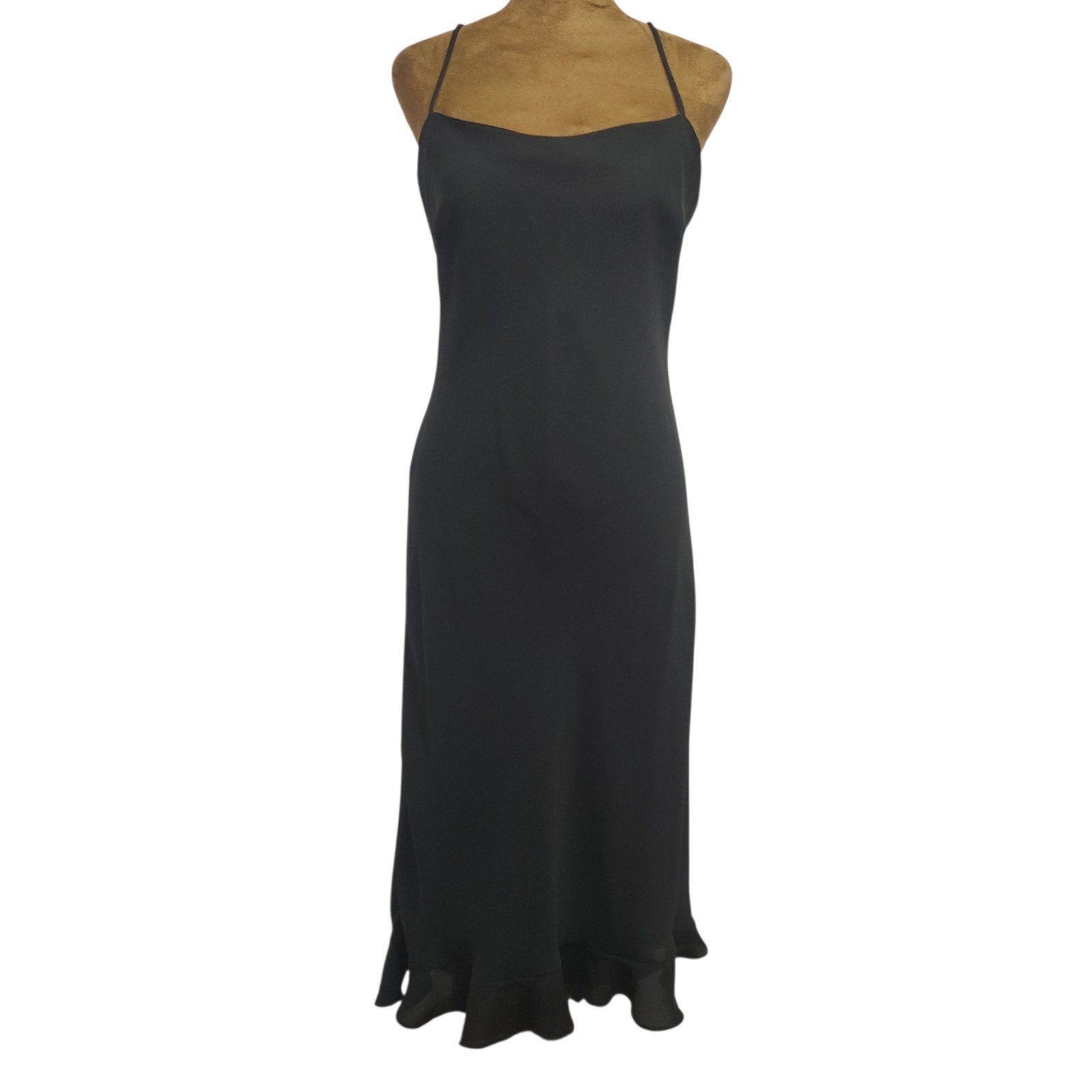 Vintage 90’s Be Smart Slip Dress Black Chiffon Ruffle Hem Sleeveless Size 9/10