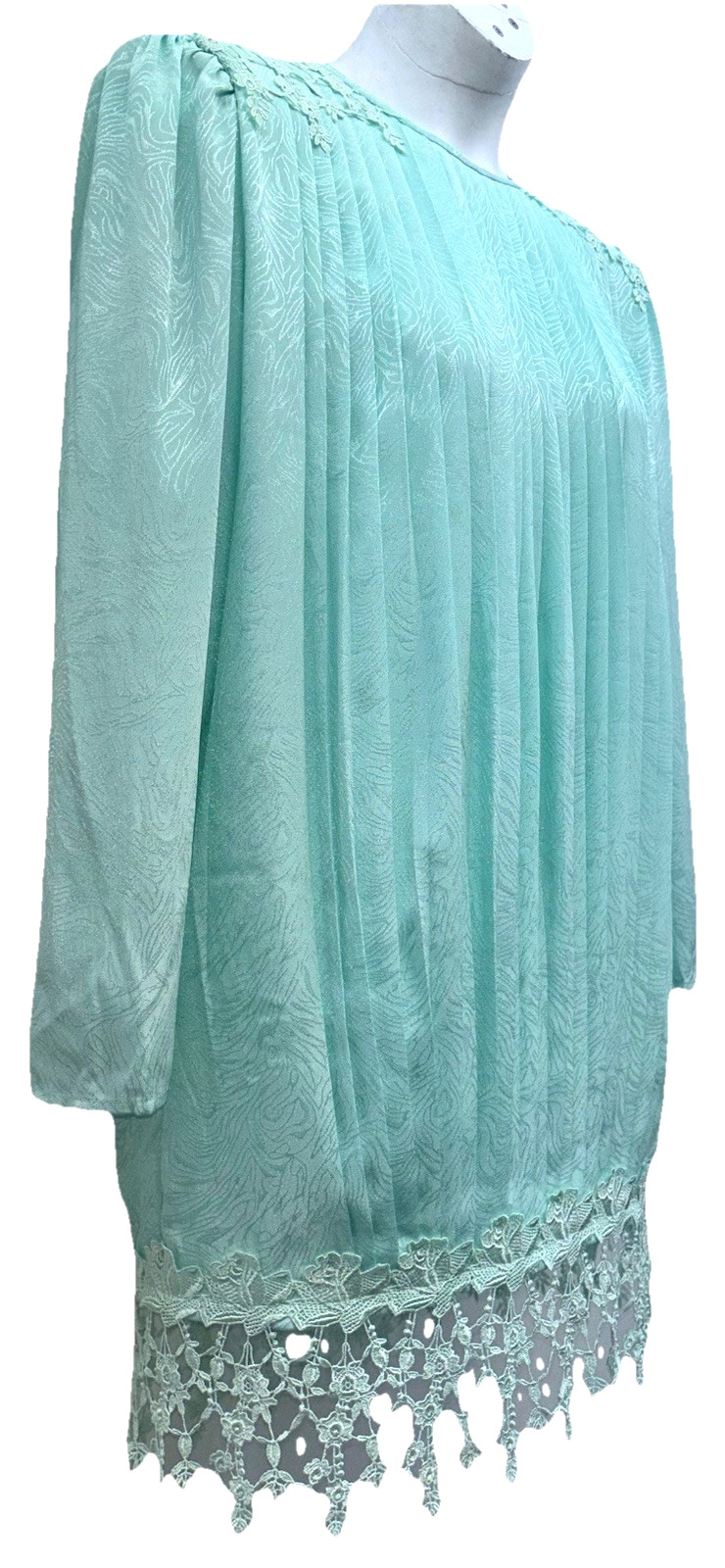 VTG In The Mood Size 12 Button Keyhole Drop Waist Long Sleeve Dress Lace Trim