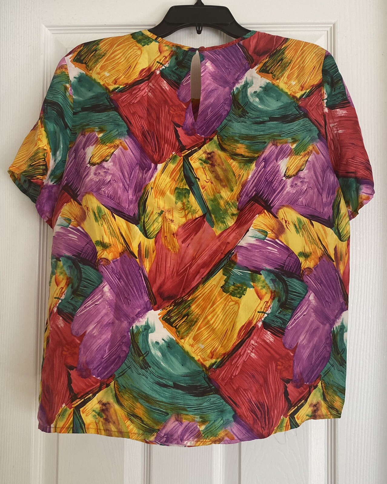 Vintage Hana Sung Studio 100% Silk Blouse Medium Multicolored Artsy Bold Career