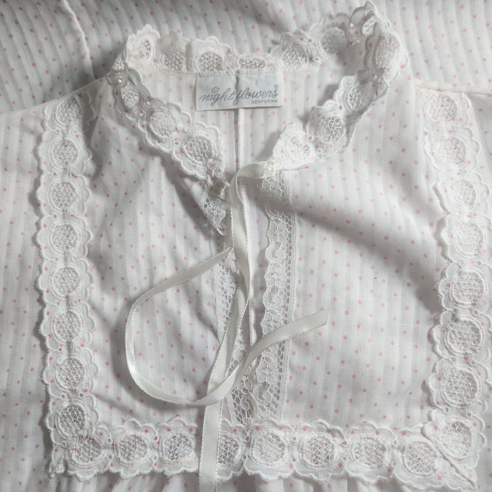 Vintage Night Flowers NY Womens Floral Print Lace Trim Sleep Dress Pink Polkadot