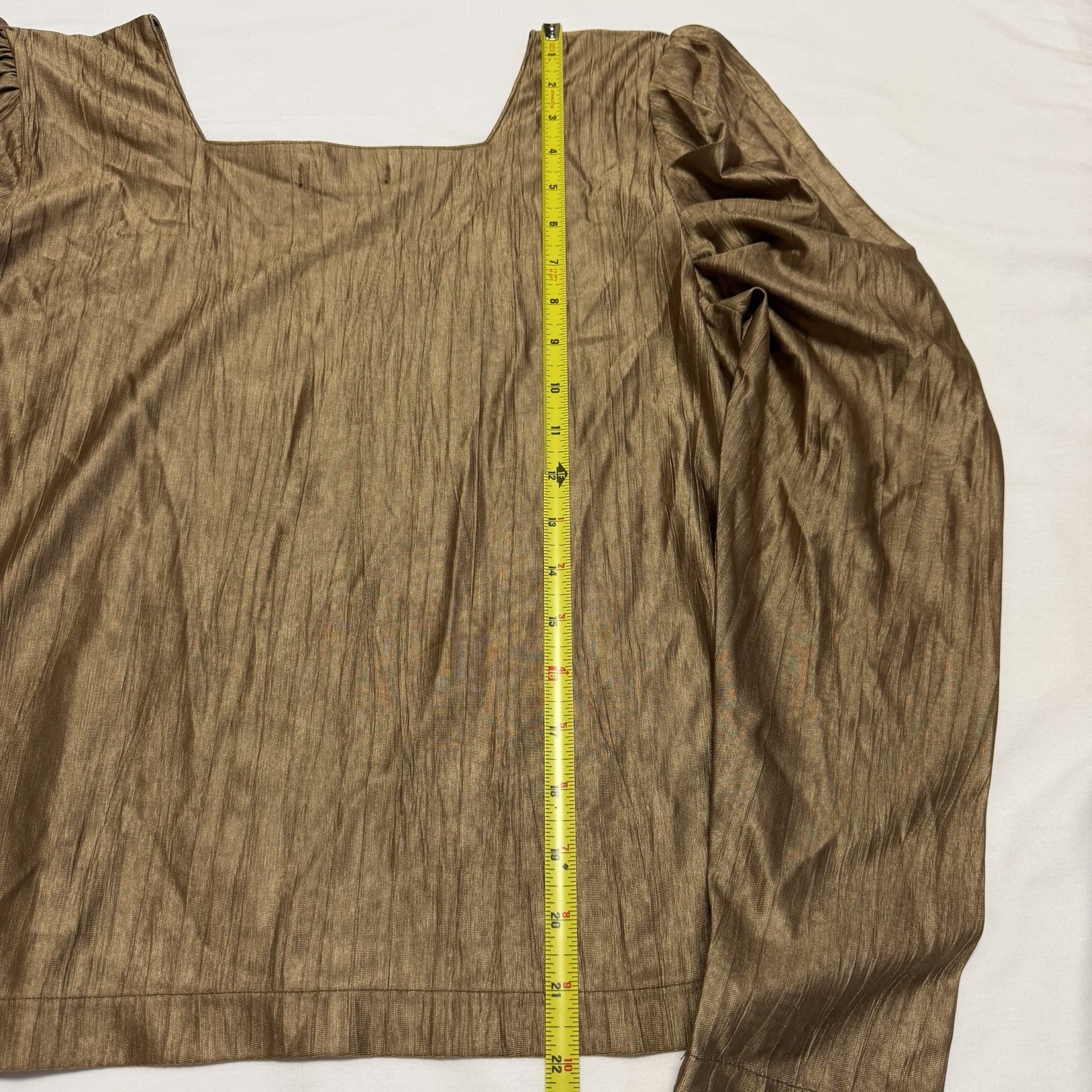 Vintage 90s Made in Japan CREA Bronze Gold Micro Pleated Metallic Top Blouse S/M