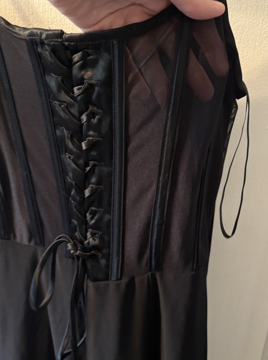 Vintage Scott McClintock Size 8 Black Nylon Corset Back Tank Dress Goth 90’s Gru