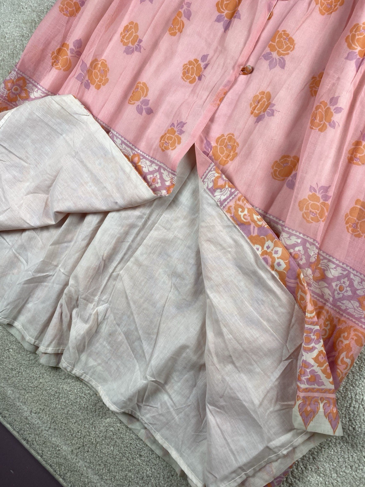 VTG Gilligan O’Malley Nightgown Robe M High Neck Long Sleeves Pink Floral Cotton
