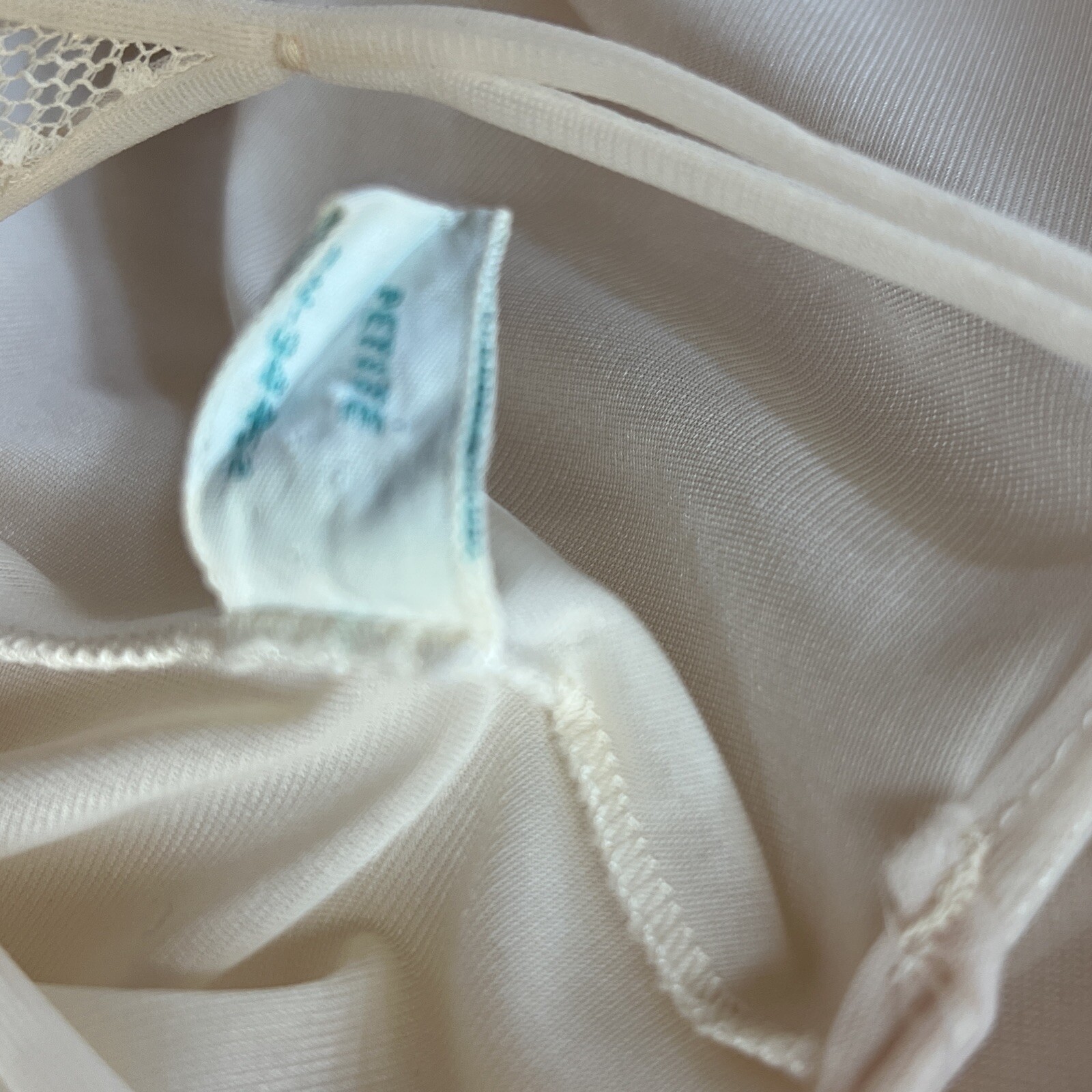 VTG Lorraine Nightgown Slip Nylon Chiffon Lace Petite Ivory Sleeveless Flaws