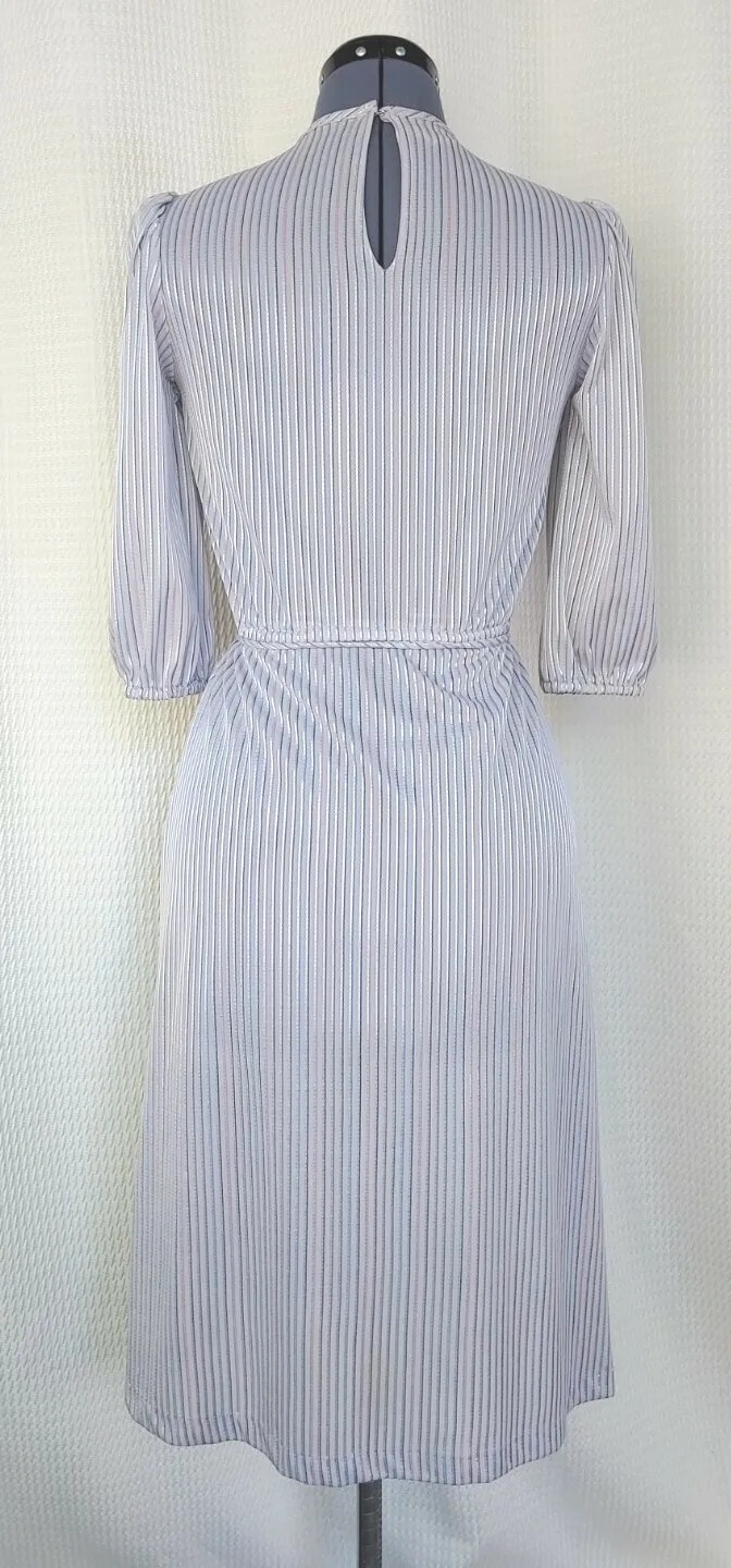 Vintage Grey Dress with Diagonal Layers and Pink/Black/Purple/Blue Stripes Sz 5