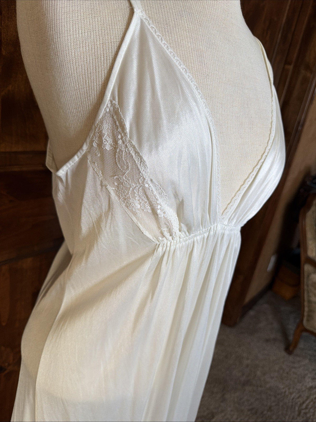 Vintage White Deep V Front Full Length Nightgown Size Small See Measurements