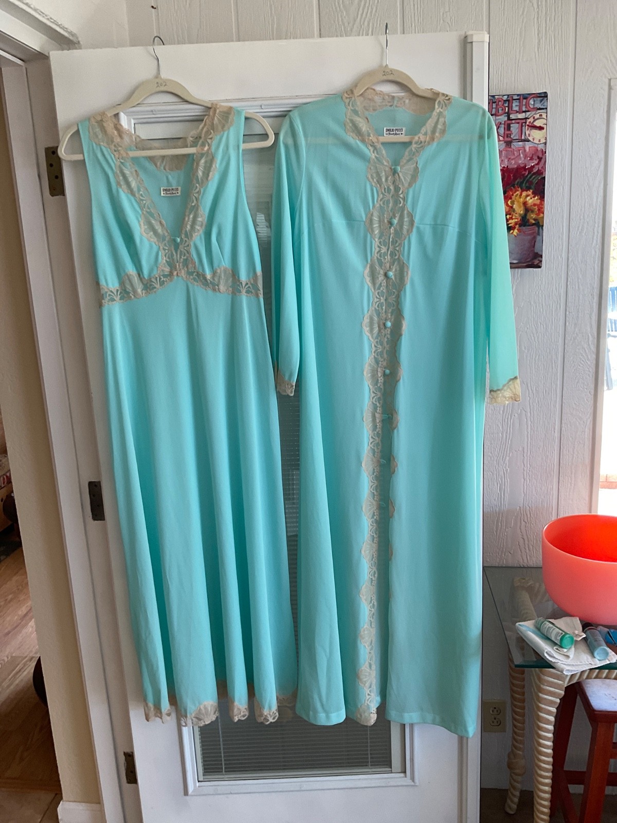 Vtg Emilio Pucci Formfit Rogers Turquoise Lace Nightgown Robe M Peignoir EUC