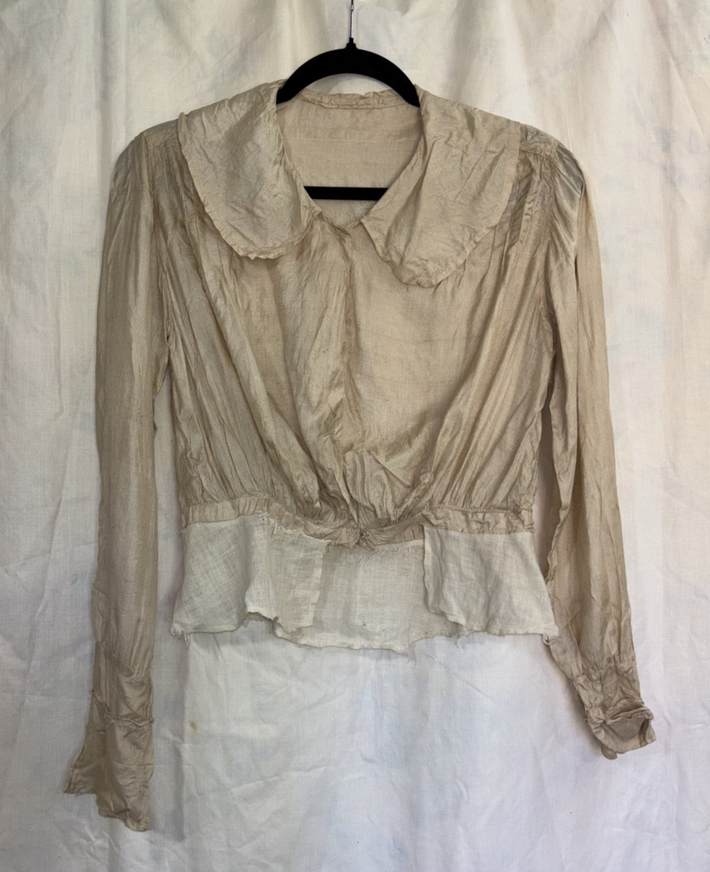 Antique Edwardian Victorian Women’s Taupe Silk Blouse Shirt Top As Found