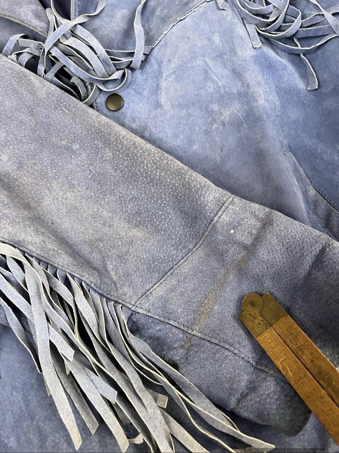 Vintage 1980s 1990s Blue Suede Fringe Jacket Medium
