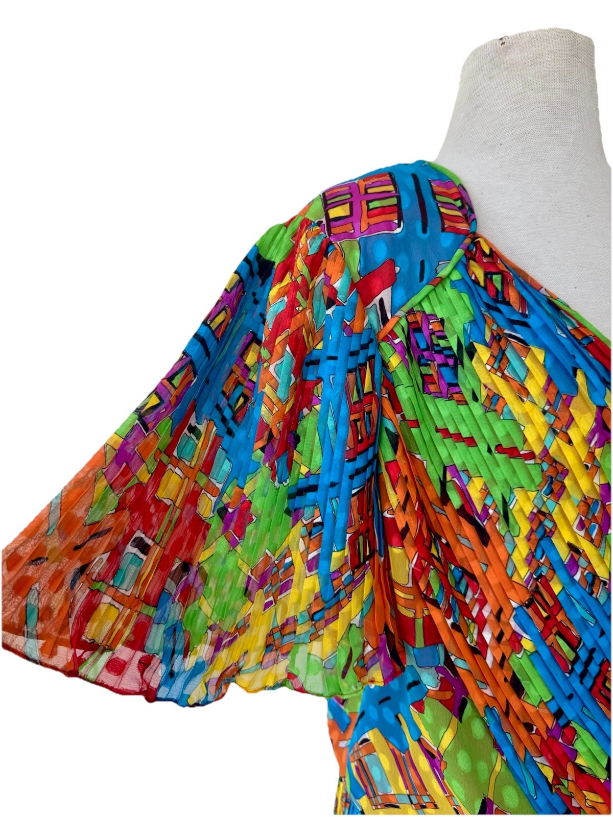 Vtg 80s Diane Freis Colorful Print Skirt Set Fits L/XL Micro Pleated Maximalism