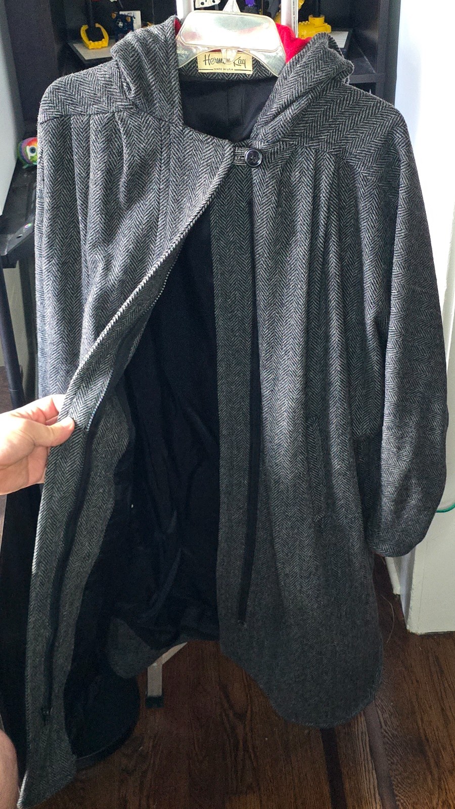Vintage Women’s Gray Wool Coat – Herman Kay – Size L – ILGWU Union Made – 1980s