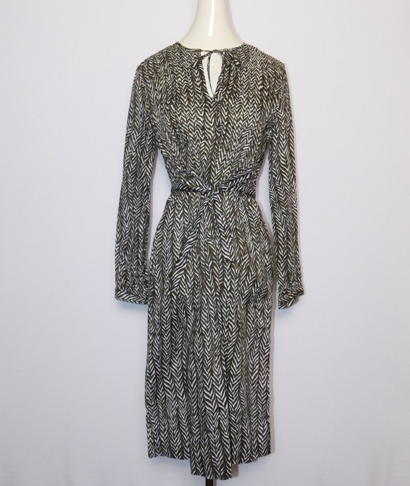 Vtg Womens Stanley Sherman Herringbone Tan Brown Long Sleeve Cotton Dress Sz 12