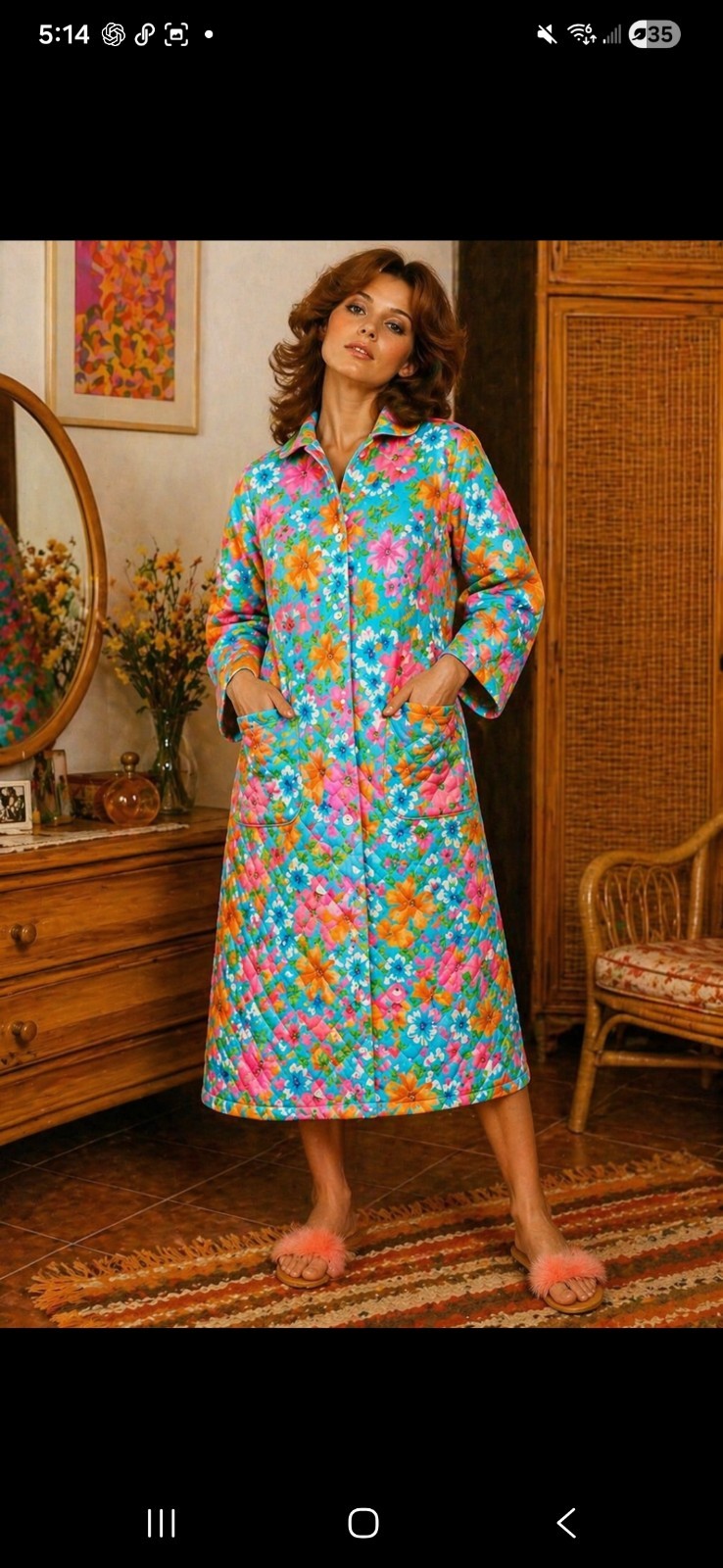 Vintage 1960s Italian Housecoat Made In Firenze Bright Garden Vintage