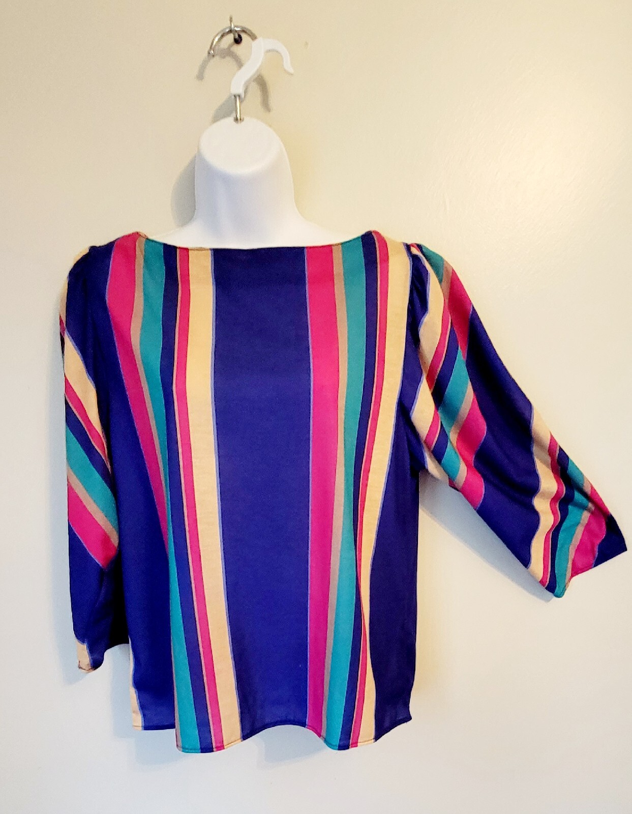 Vintage 80s Gianna Bellini Carnival Stripe Top Blouse Shirt New Wave 12