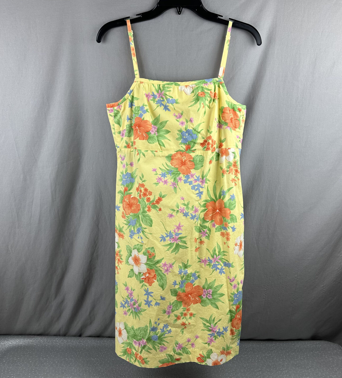 Lauren Ralph Lauren Vintage Y2K Dress Spaghetti Strap Yellow Tropical Floral Sz8