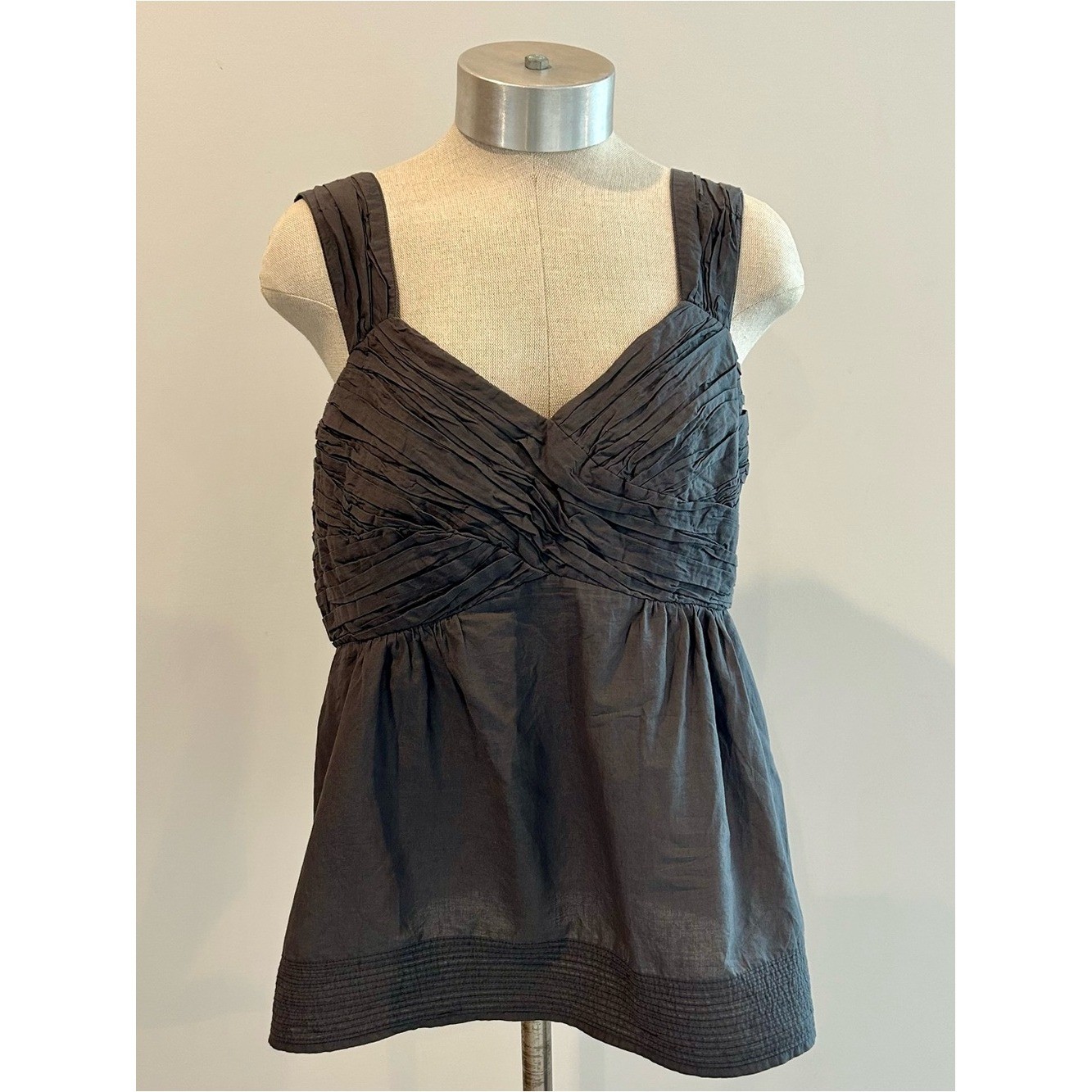 NWT Vintage Anthropologie Edme & Esylte Gray Ruched Babydoll Tank Top Sz 12