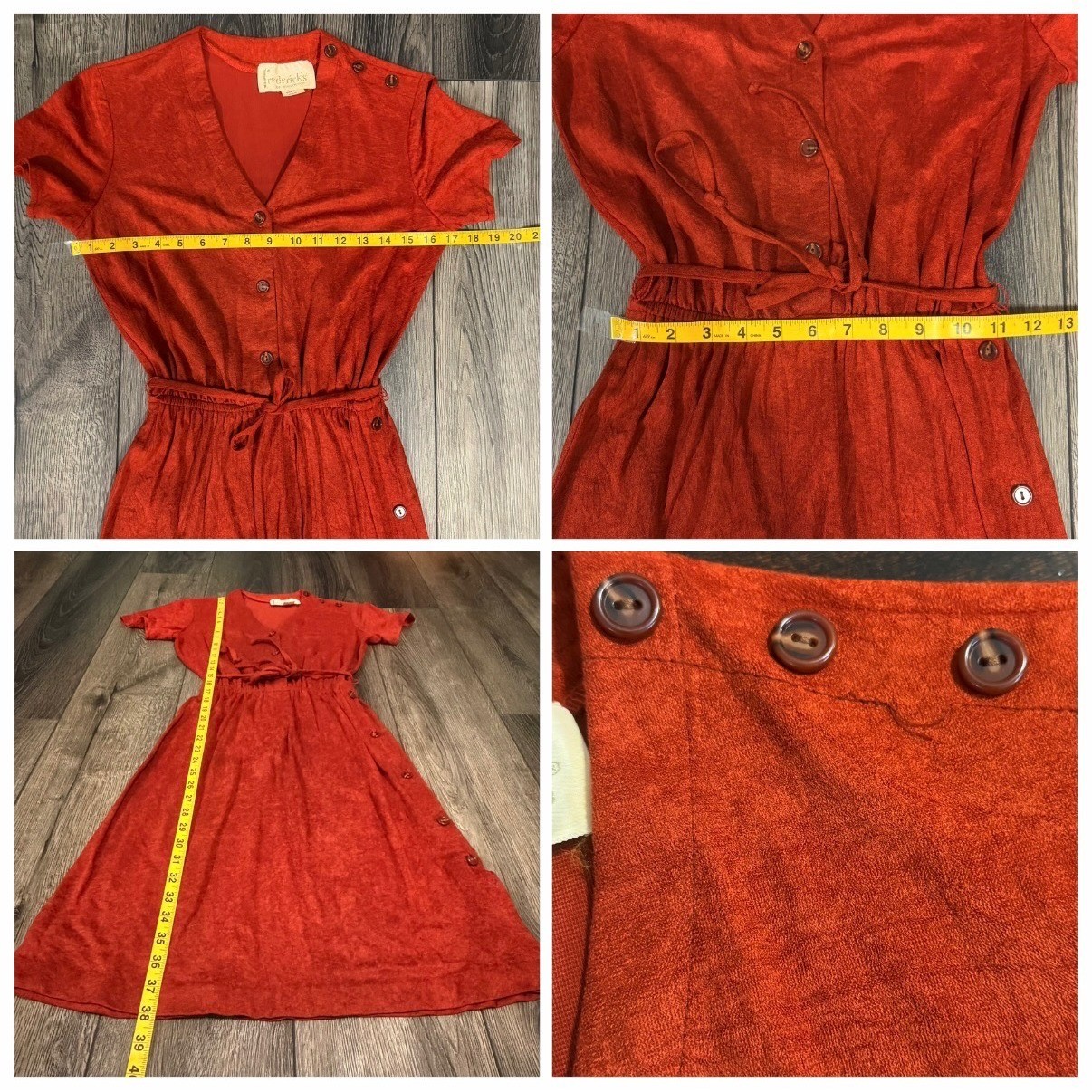 Frederick’s of Hollywood Faux Suede Button Midi Dress Terracotta S Vintage Boho