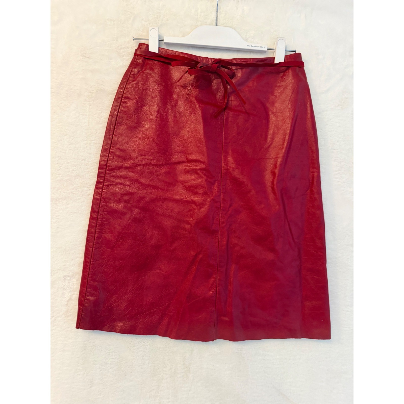 Margaret Godfrey Vintage Red Leather Midi Skirt Tie Waist A-Line Size 4 40707