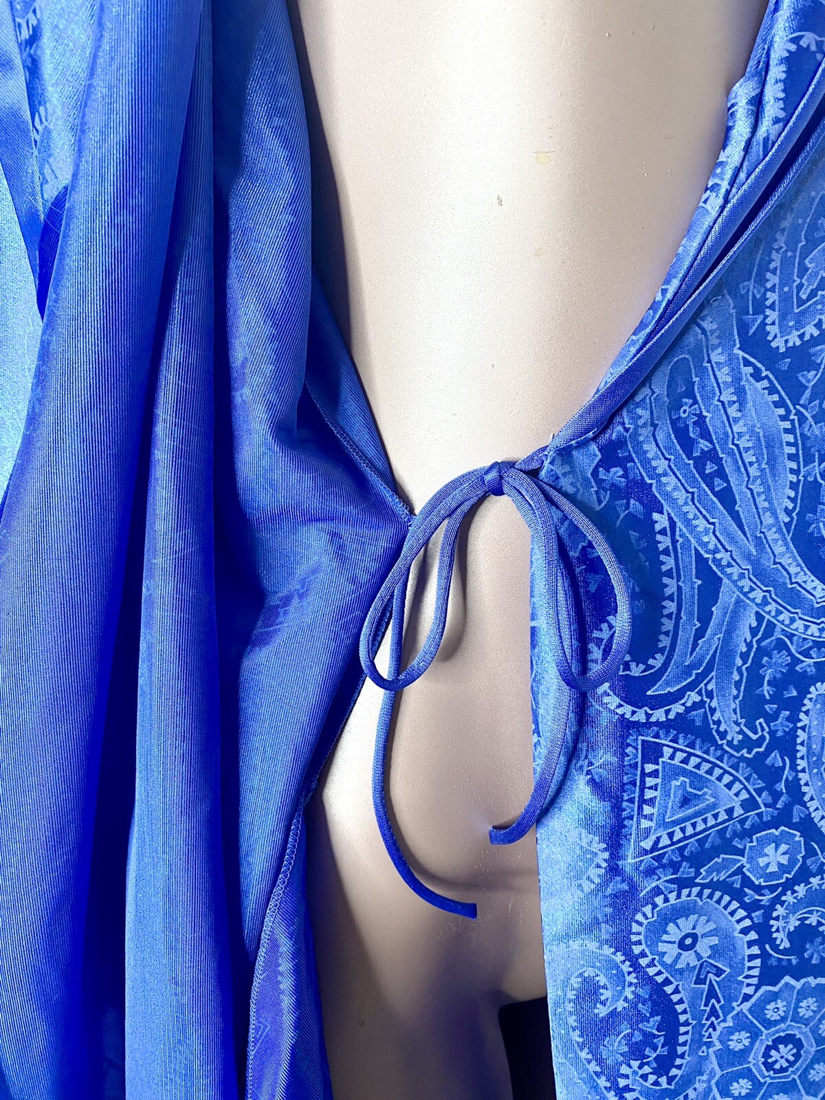 NWT Vintage Vanity Fair Long Blue Satin Robe House Coat Peignoir Womens Petite M