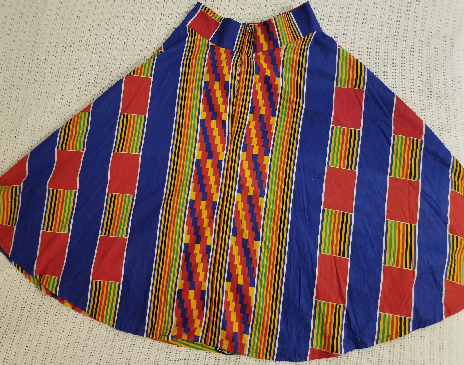 Vintage 1980s Rainbow Stripe Op Art Zip Up Swing Full Sweep Skirt M/34