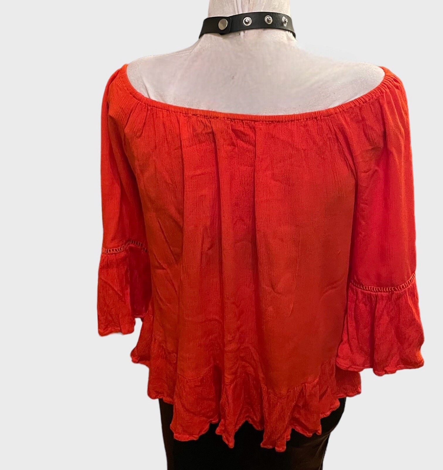 Vintage Blouse Gypsy Peasant Top Spanish Flamenco Boho Ruffle Off Shoulder Red M