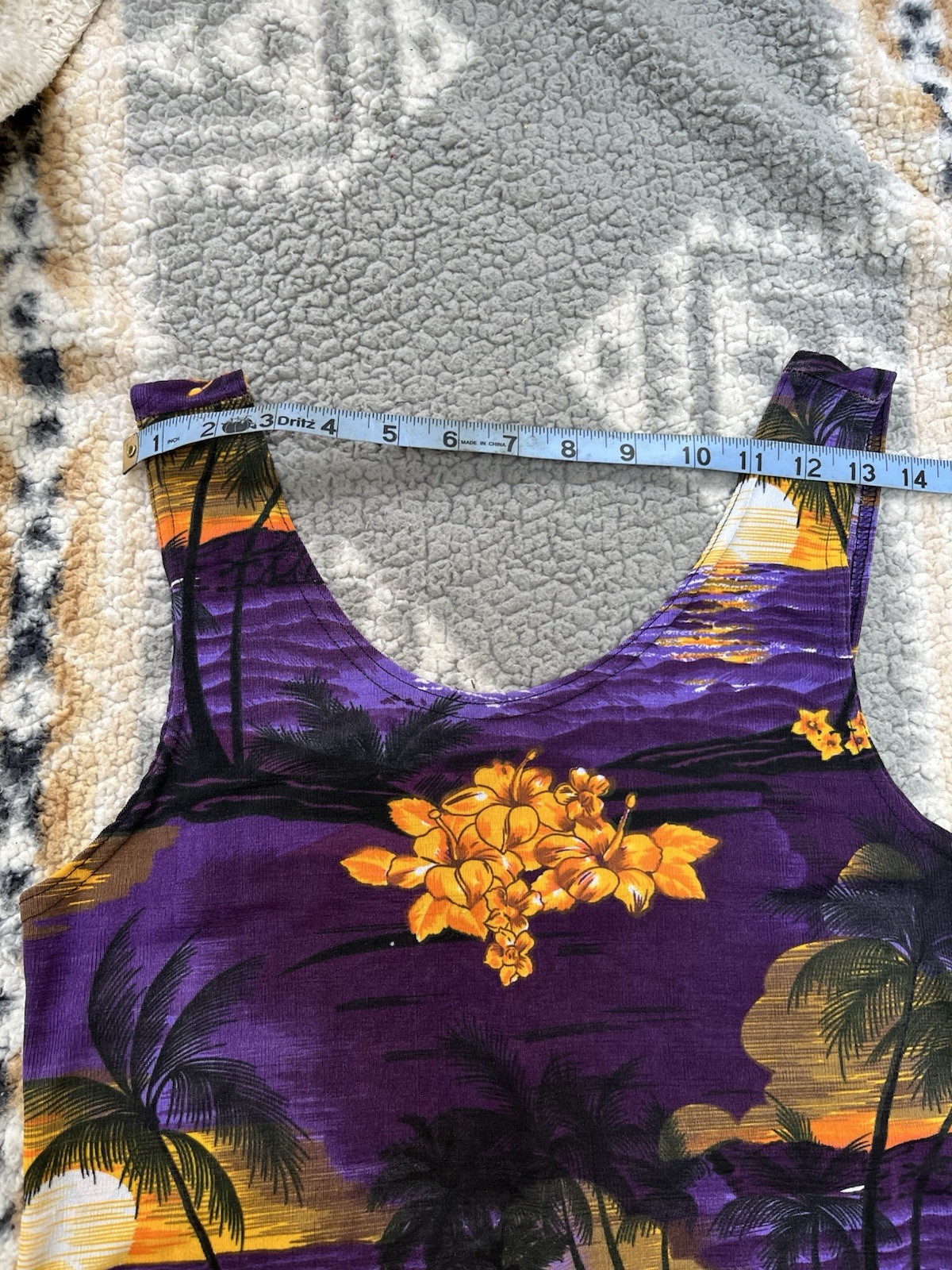 Vintage 90s Body Con Purple Beach Dress With Orange Accents Size L