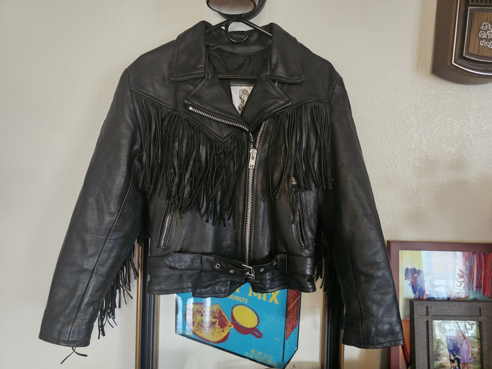 Vintage Black Soft Leather Jacket With Fringe. No Size Label, Men’s Medium.