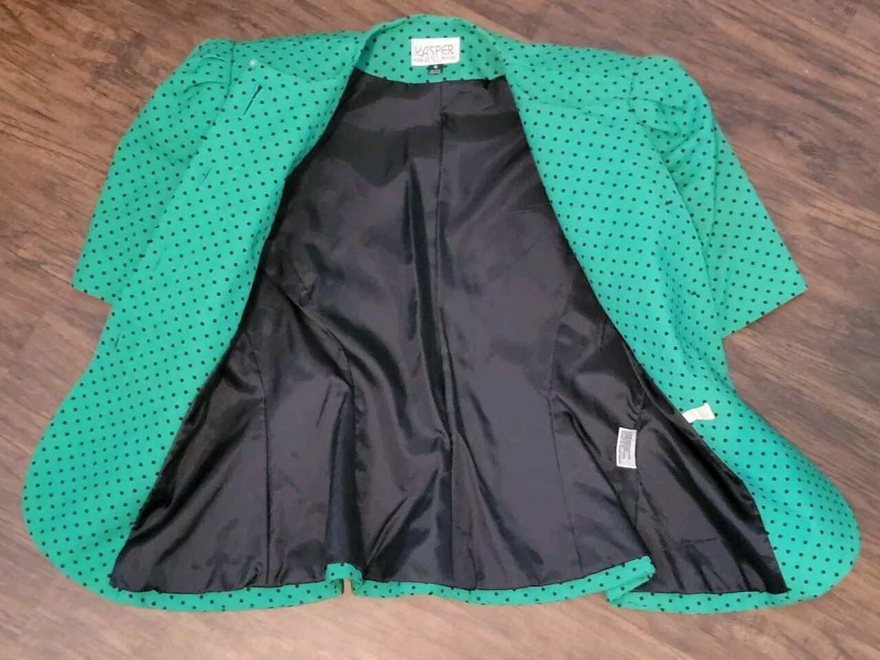 50s Style Jacket Green w/ Black Dots, Shortsleeve Button By Kasper for ASL Sz 4P