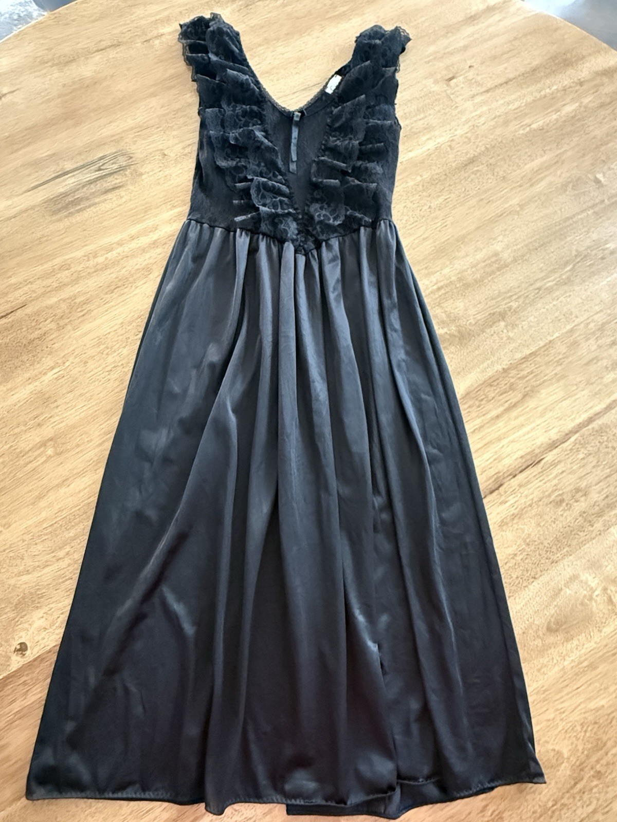 Vintage Black Nylon Slip Dress Dark Coquette Babydoll Lace Festival Rave Witchy