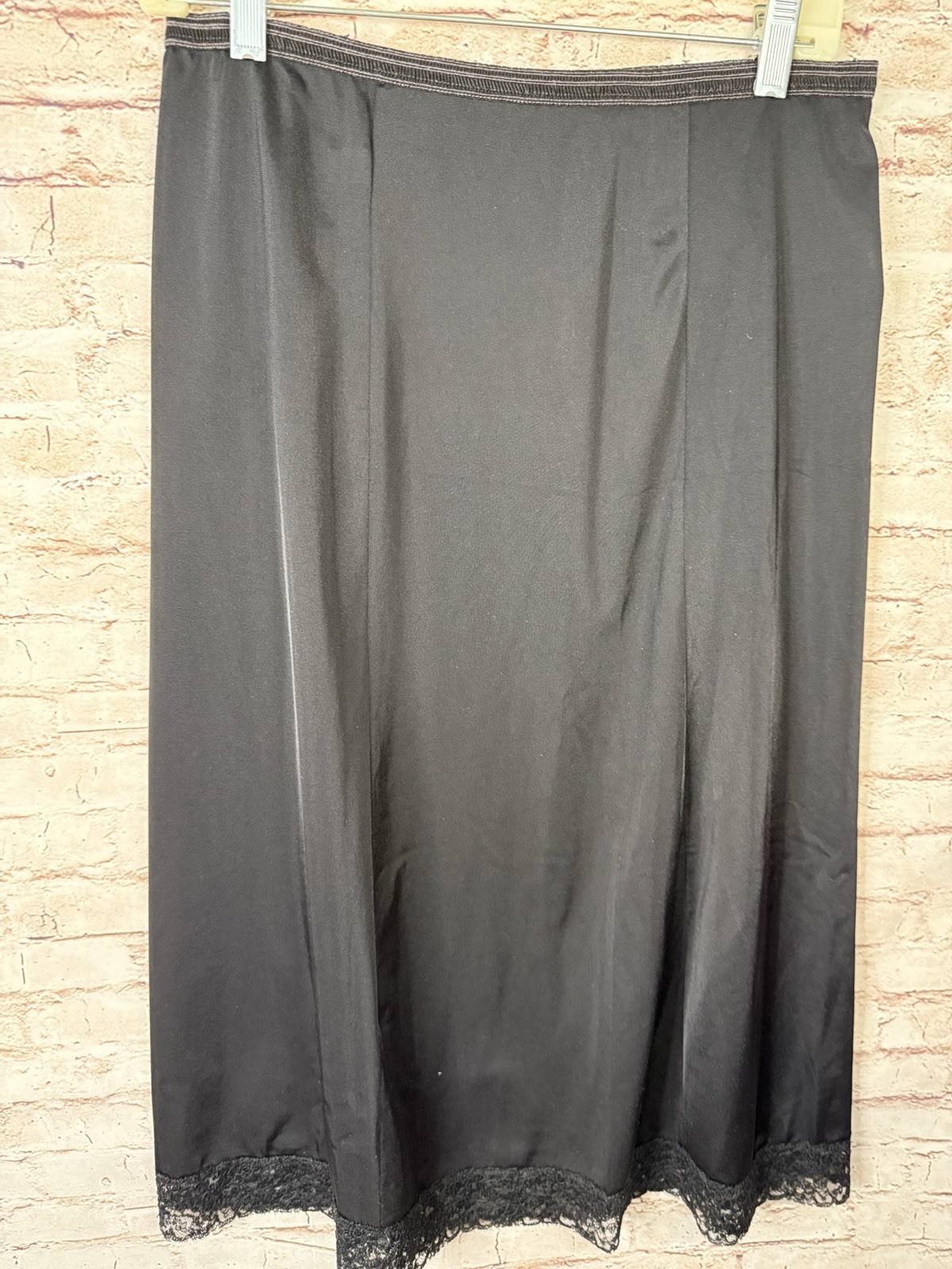 Vintage Lingerie Black Half Slip Carters Du Pont Nylon 4Panel Lace Hem Maxi L
